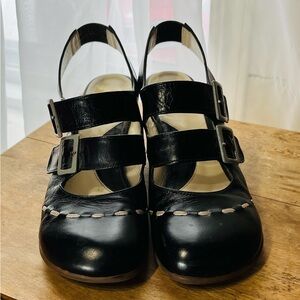 John Fluevog Black Double Buckle Shoes